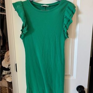Zara Green Ruffle Sleeve Mini Dress